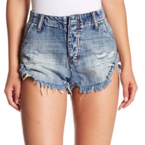 One Teaspoon Sailors Low Rise Distressed Jean Denim Shorts Blue Size 24